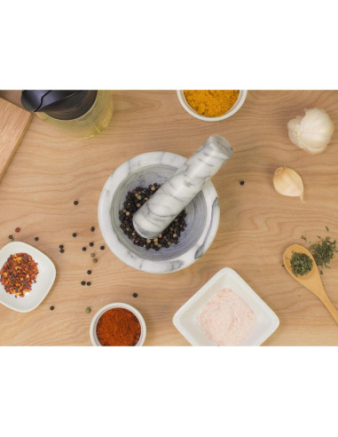 Juego de Mortero y Mano HIC Kitchen de Mármol Carrara 10 cm