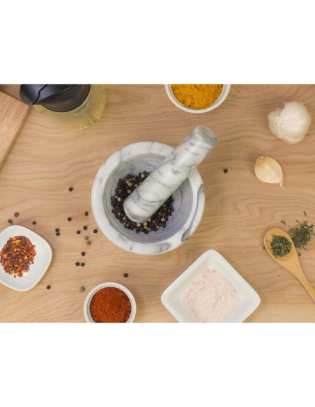 Juego de Mortero y Mano HIC Kitchen de Mármol Carrara 10 cm