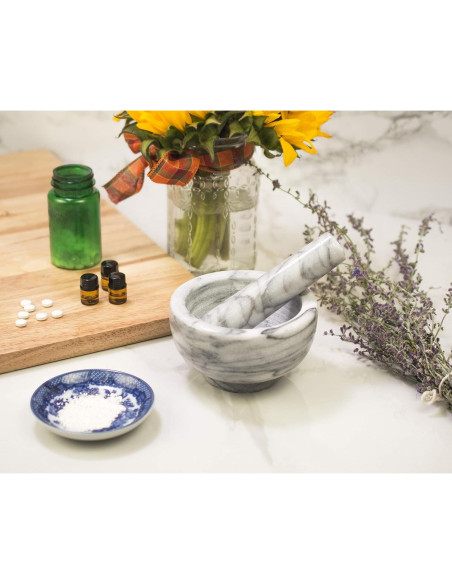 Juego de Mortero y Mano HIC Kitchen de Mármol Carrara 10 cm