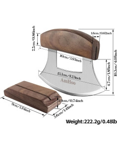 Cortador de Pizza AmHoo Ulu Mango Madera Nogal Acero Inoxidable 2
