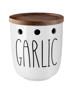 Conservador de Ajo Cerámica DAYYET 11.2cm Blanco con Tapa Madera