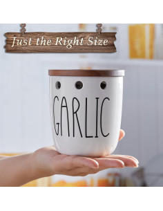 Conservador de Ajo Cerámica DAYYET 11.2cm Blanco con Tapa Madera 2