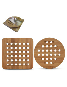 Conjunto de 2 Soportes de Bambú Alpine Cuisine 15cm Redondo y Cuadrado