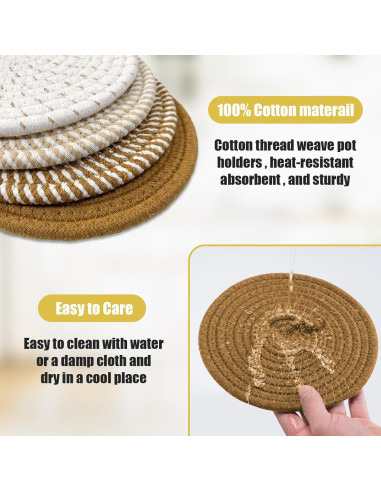 Trivetes para Platos Calientes Washsh 17.8 cm Algodón 4 Pcs