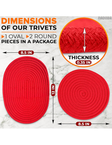 3 Almohadillas Rojas NADOBA para Platos Calientes - 30.5 cm