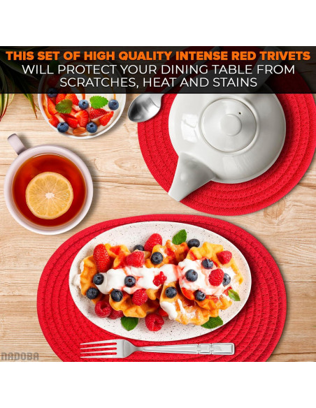 3 Almohadillas Rojas NADOBA para Platos Calientes - 30.5 cm