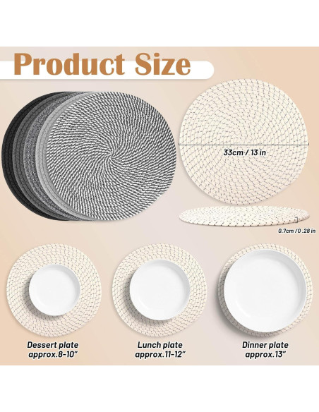 Juego de 6 Manteles Individuales Redondos Billbotk Algodón 33 cm