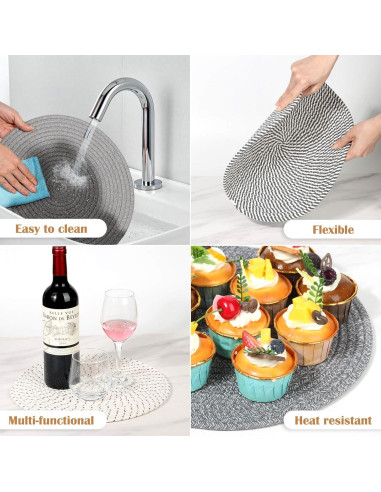 Juego de 6 Manteles Individuales Redondos Billbotk Algodón 33 cm