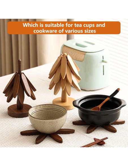 Juego de Trivetes de Madera de Nogal en Forma de Árbol - 5 Piezas