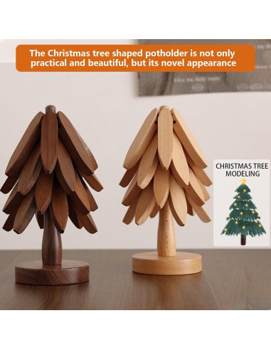 Juego de Trivetes de Madera de Nogal en Forma de Árbol - 5 Piezas