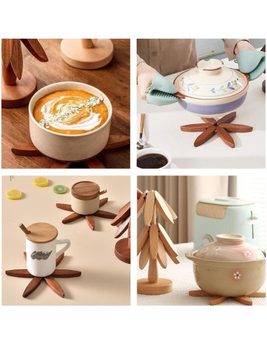 Juego de Trivetes de Madera de Nogal en Forma de Árbol - 5 Piezas