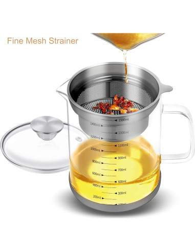 Contenedor de aceite de vidrio 1.5L Abdodar con colador acero