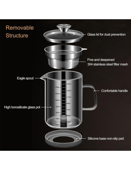 Contenedor de aceite de vidrio 1.5L Abdodar con colador acero