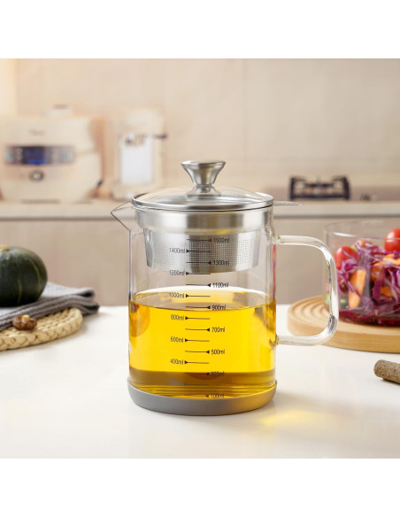 Contenedor de aceite de vidrio 1.5L Abdodar con colador acero