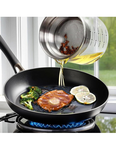 Contenedor de aceite de vidrio 1.5L Abdodar con colador acero