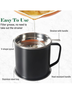 Contenedor de Grasa de Tocino BeVerxia 1.3L Acero Inoxidable 2