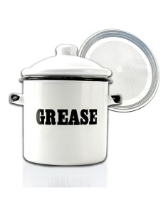 Contenedor de Grasa de Tocino Esmalte Blanco 1.5L con Colador