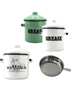 Contenedor de Grasa de Tocino Esmalte Blanco 1.5L con Colador 2