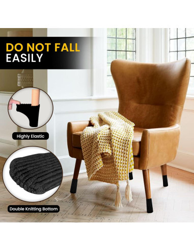 16 Calcetines Protectores de Silla IAMZAY Negros Antideslizantes