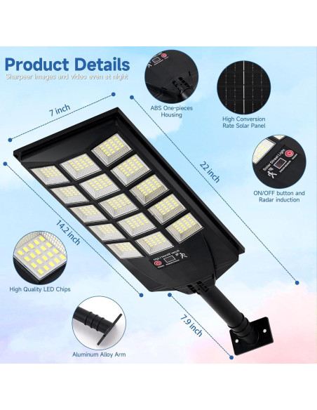 Luces Solares de Calle AQRAOU 6500K 4PCS Impermeables LED Luces Solares de Calle AQRAOU 6500K 4PCS Impermeables LED