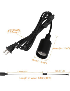 Juego de 2 Cables de Luz Colgante Zevnico 3m E26/E27 Negro 2