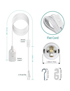 Cordón de Luz Colgante Zarnicy 4.88 m E26/E27 Blanco 2 Paquete 2