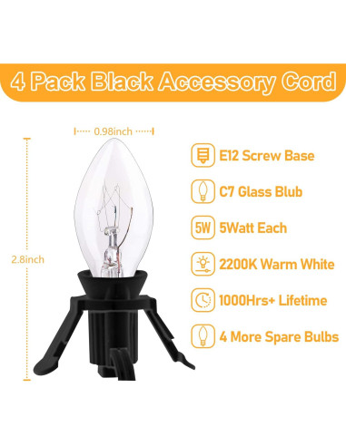 Cables de Accesorio Negro SOTOPOO con 8 Bombillas C7 1.83m