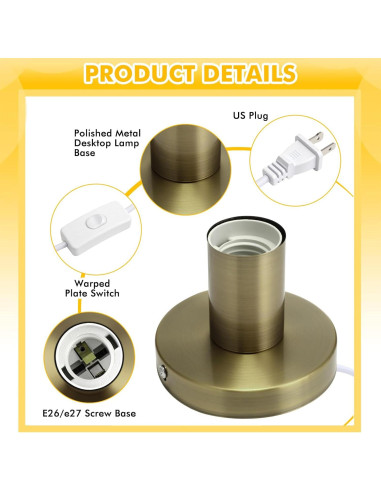 Base de Lámpara de Escritorio Tuanse 2 Pcs Metal Pulido E26 E27