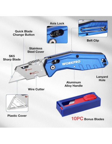 Cuchillo Utility Plegable WORKPRO W011060 con Bloqueo de Eje