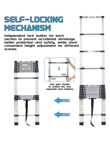 Escalera Telescópica RIKADE 2m Aluminio 330kg Antideslizante