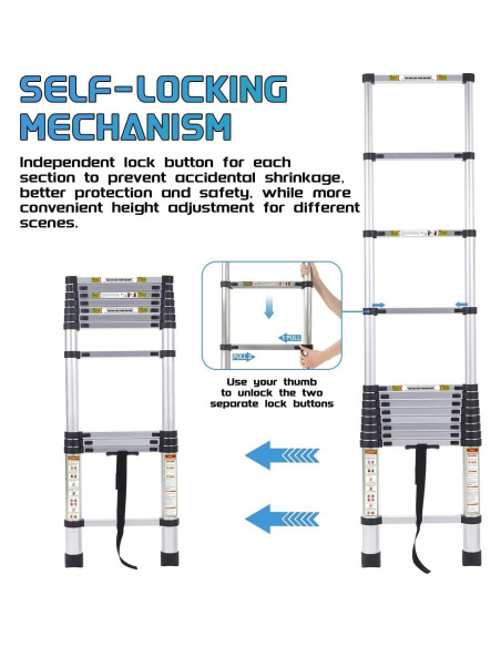 Escalera Telescópica RIKADE 2m Aluminio 330kg Antideslizante