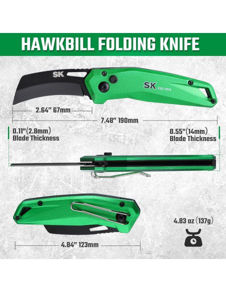 Cuchillo Utility Plegable SK Hawkbill D2 Hoja Curvada 19cm