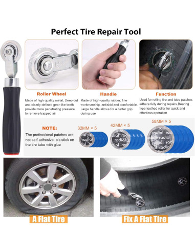 Kit de Reparación de Neumáticos 70 Piezas Rustark - Parche y Herramientas