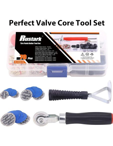 Kit de Reparación de Neumáticos 70 Piezas Rustark - Parche y Herramientas
