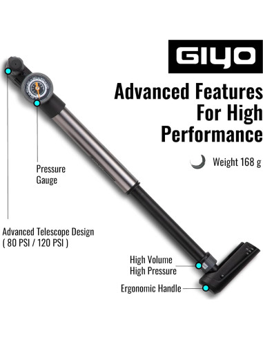 Bomba de Bicicleta GIYO GP-993 2 Etapas HP HV 120 PSI