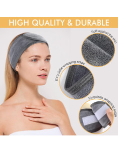 Banda de Maquillaje Ajustable Sinland 3 Unidades Microfibra Gris 2