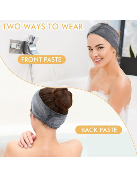 Banda de Maquillaje Ajustable Sinland 3 Unidades Microfibra Gris