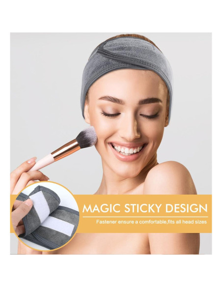 Banda de Maquillaje Ajustable Sinland 3 Unidades Microfibra Gris