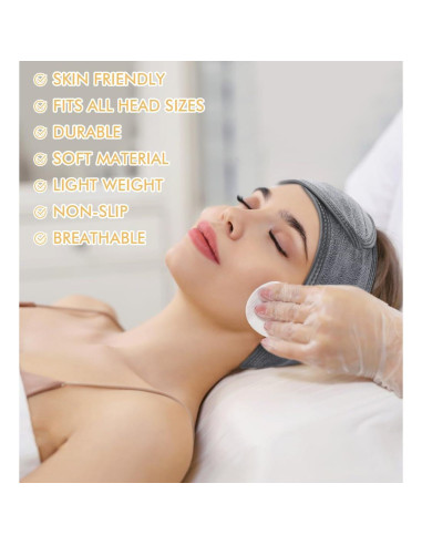 Banda de Maquillaje Ajustable Sinland 3 Unidades Microfibra Gris