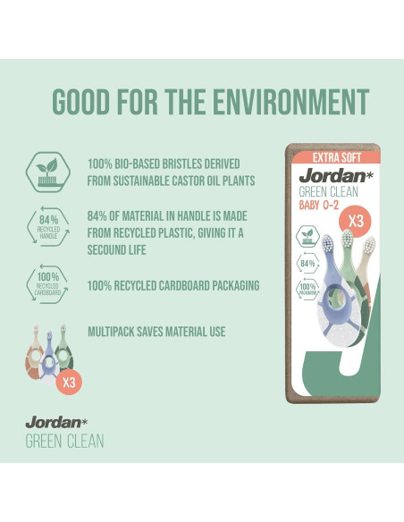 Cepillo de Dientes Jordan Green Clean Bebés 0-2 Años - 3 Unidades