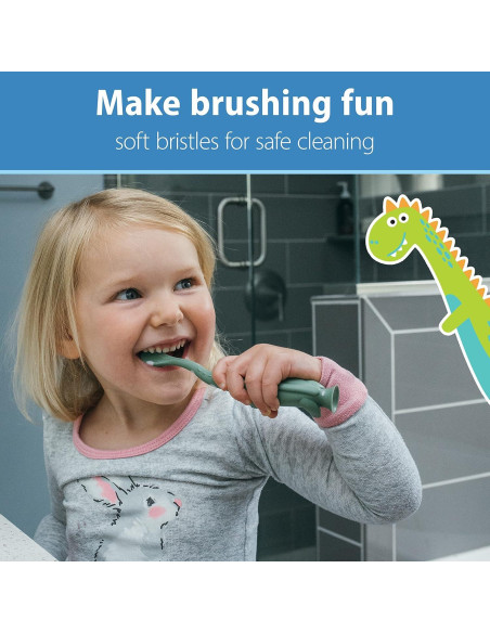 Cepillo de Dientes para Niños Dr. Brown Dinosaurio Verde y Naranja - Paquete de 2