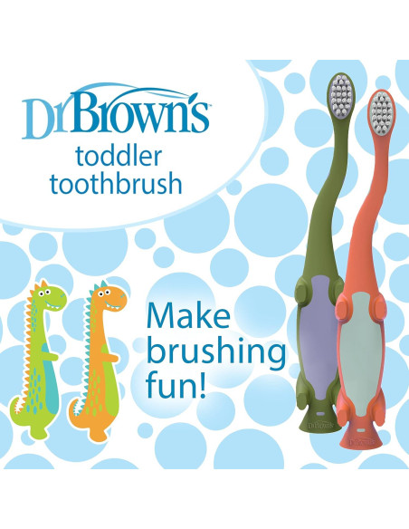 Cepillo de Dientes para Niños Dr. Brown Dinosaurio Verde y Naranja - Paquete de 2