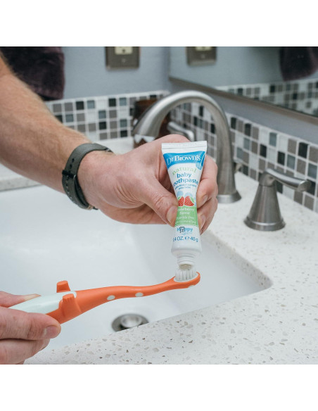 Cepillo de Dientes para Niños Dr. Brown Dinosaurio Verde y Naranja - Paquete de 2