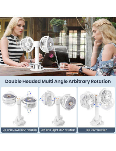Ventilador de Clip Doble Cabeza Keledz Y-6 Recargable 360