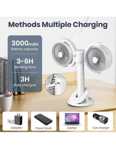 Ventilador de Clip Doble Cabeza Keledz Y-6 Recargable 360