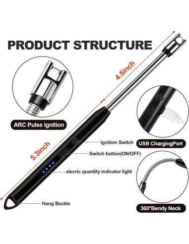 Encendedor Eléctrico VisliHH WSL-01 Recargable USB 2 Pzs