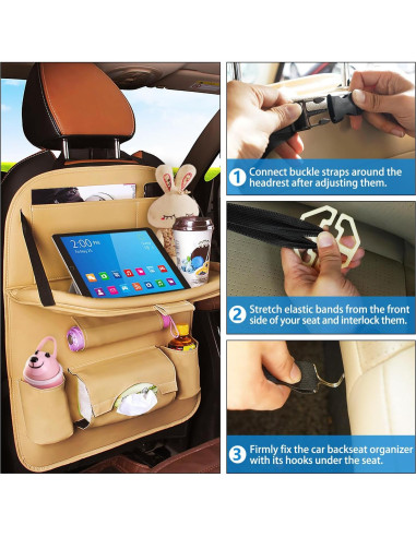 Organizador de Asiento Trasero de Coche TooCust 2 Paquete Beige