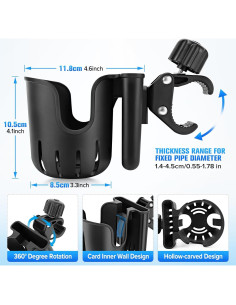 Soporte para Taza y Teléfono TSAKBAM TB-018 Negro Universal 2