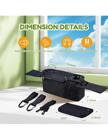 Organizador de Cochecito Hranio Negro - Soporte para Taza y Accesorios