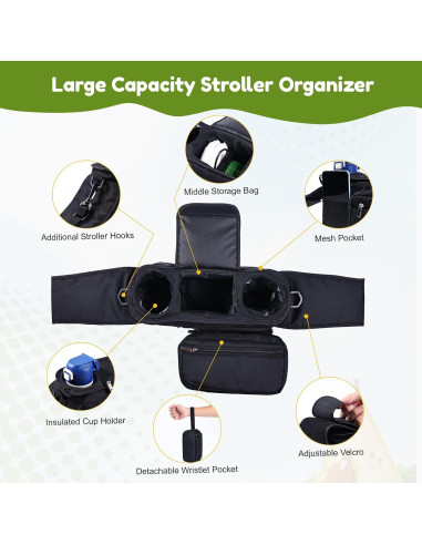 Organizador de Cochecito Hranio Negro - Soporte para Taza y Accesorios